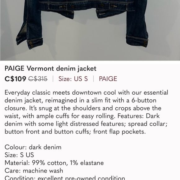 Paige Vermont medium wash denim jean jacket Medium lightly distressed - Picture 3 of 14